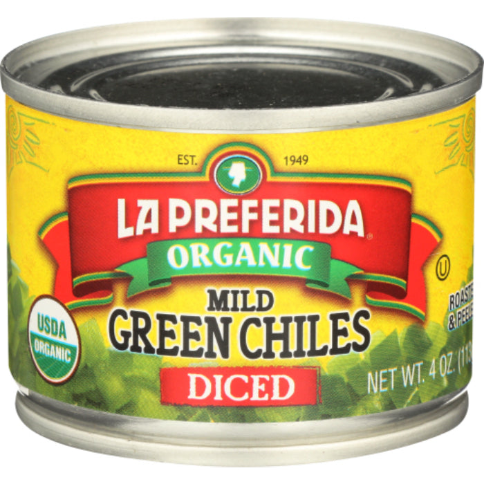 La Preferida - Diced Green Chilies Mild Organic, 4 Oz - Pack of 12