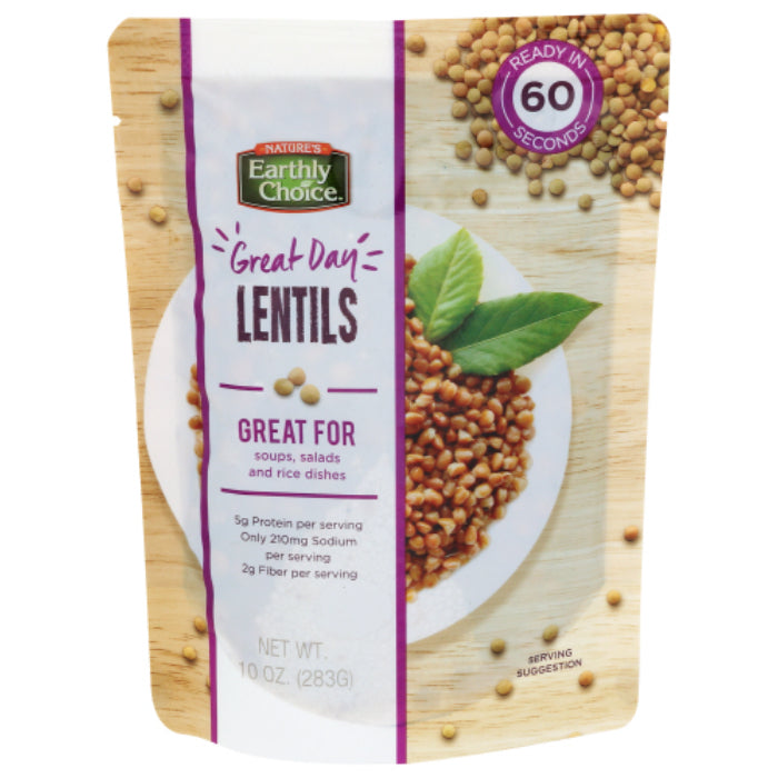 Nature's Earthly Choice Lentils Grain Microwavable 10 Oz - Pack Of 8