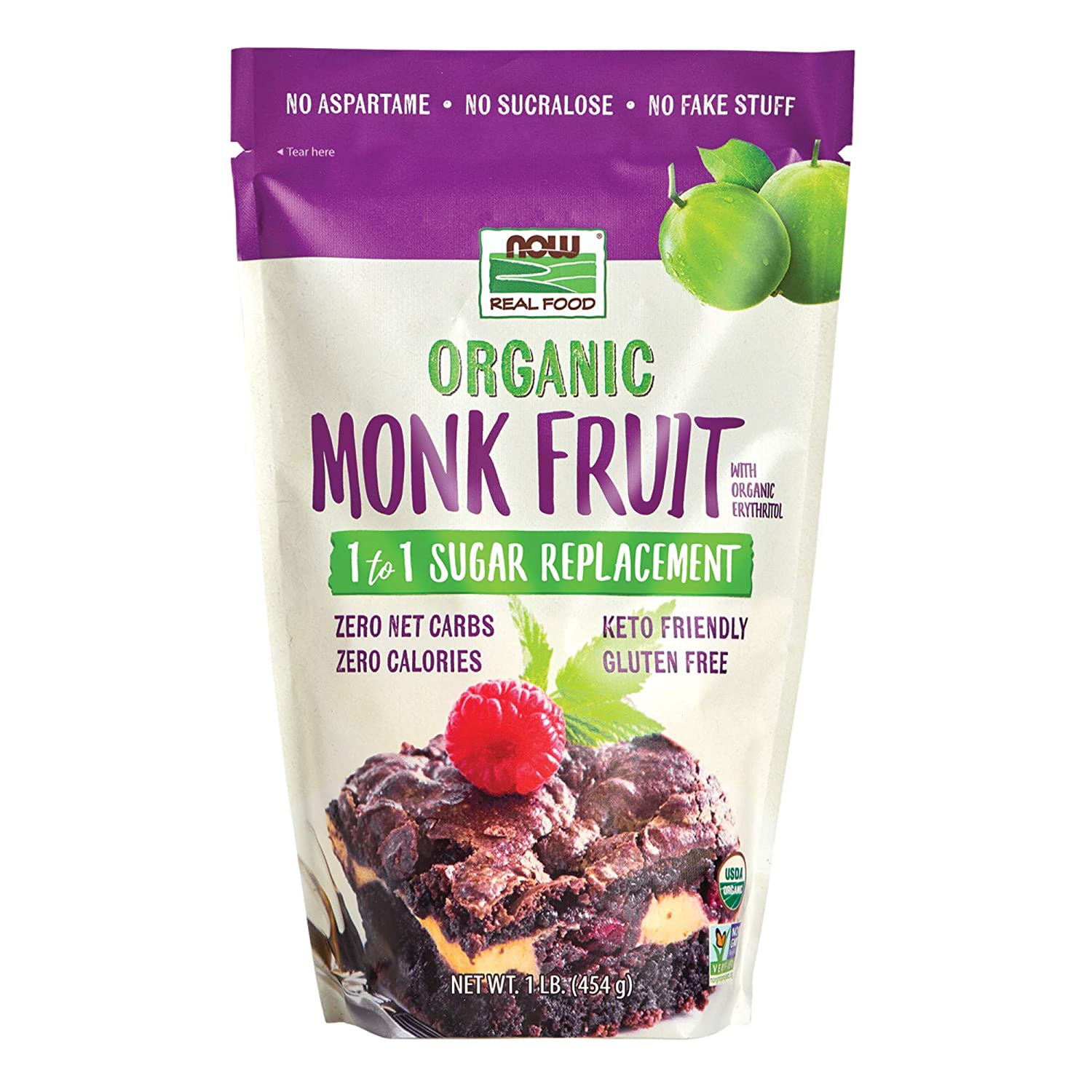 Now Real Food Organic Monk Fruit with Organic Erythritol Powder 1 Lb - Pack of 6