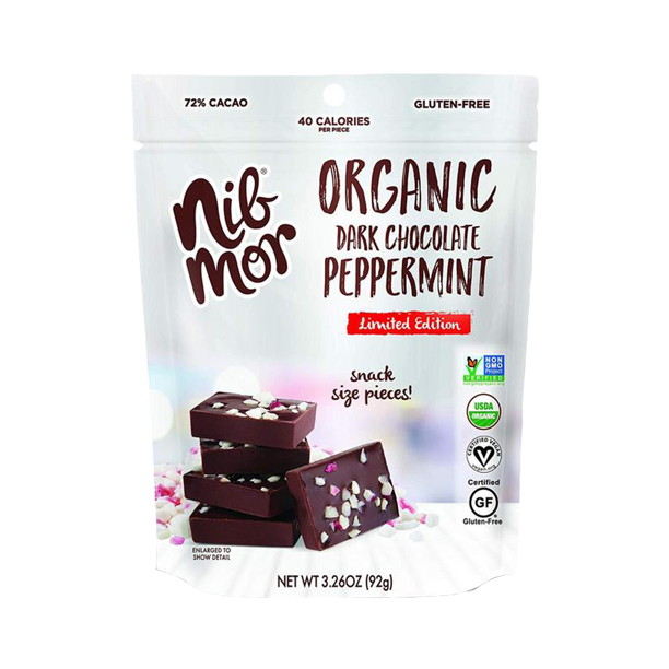 NibMor - Organic Dark Chocolate Peppermint Bark 3.26 Oz -  Pack of 6