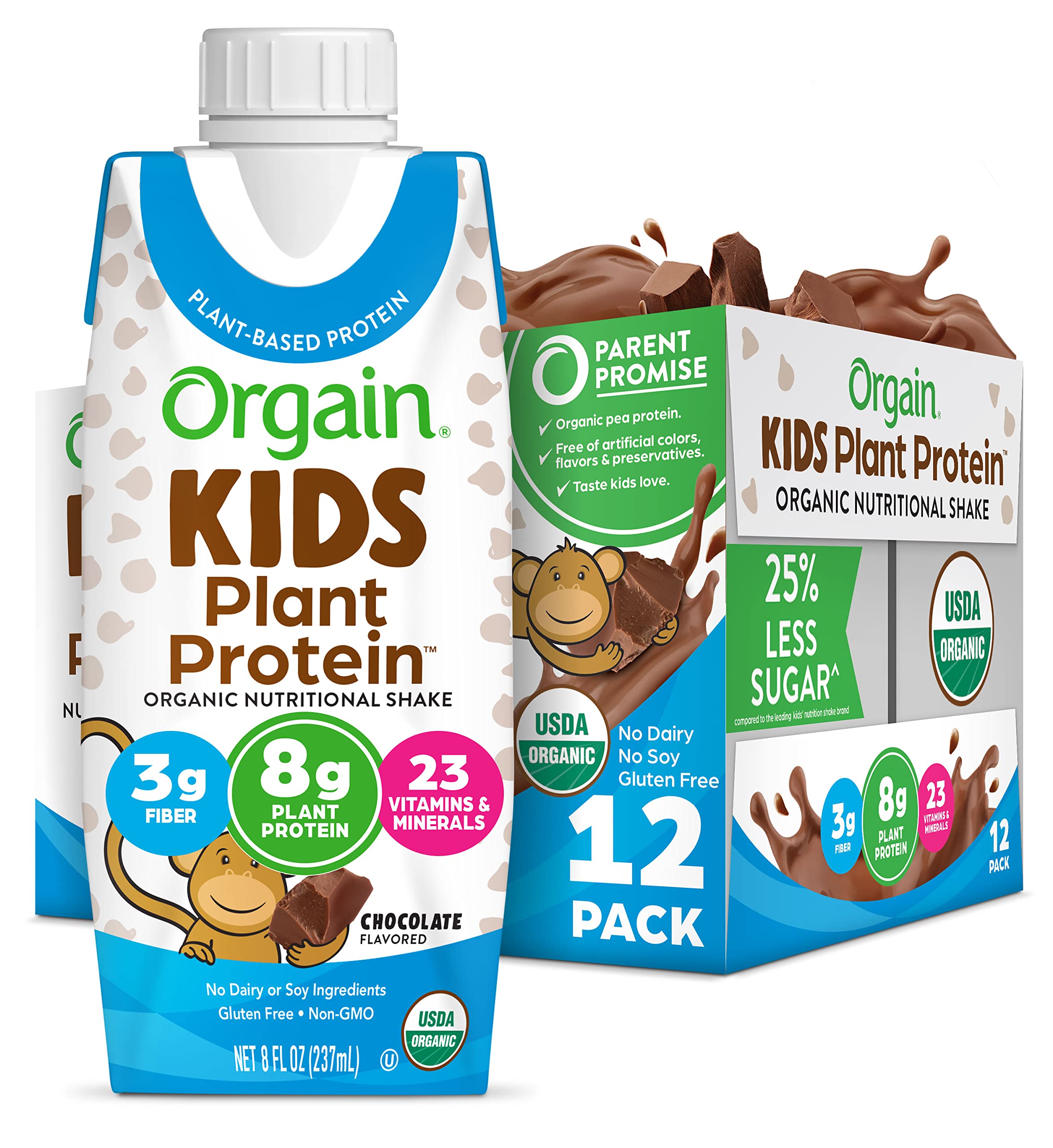 Orgain Kid Protein Ready-to-Drink Chocolate Organic 8.25 FO - Pack of 12