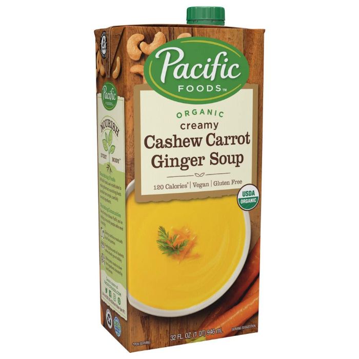 Pacific Foods Soup Ready-to-Eat Cashew Carrot Ginger 32 Oz - Pack Of 12