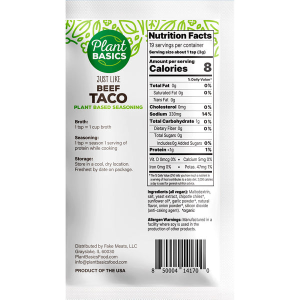 Plant Basics - Seasoning - Just Like Beef Taco, 2oz