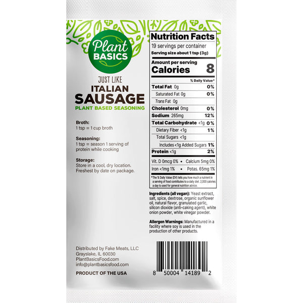 Plant Basics - Seasoning - Just Like Italian Sausage, 2oz
