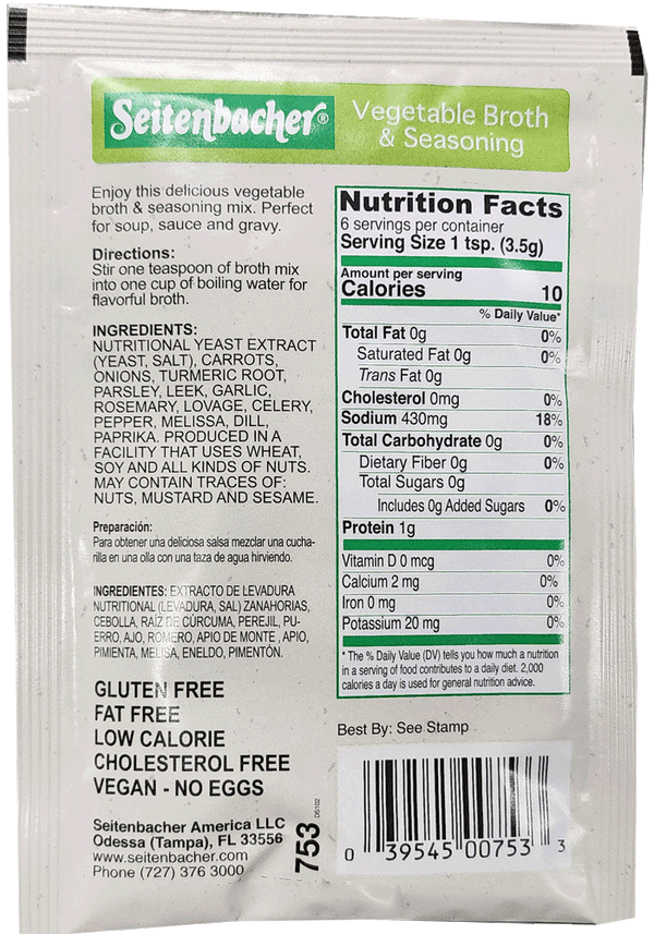 Seitenbacher - Vegetable Broth and Seasoning, 0.8oz packet