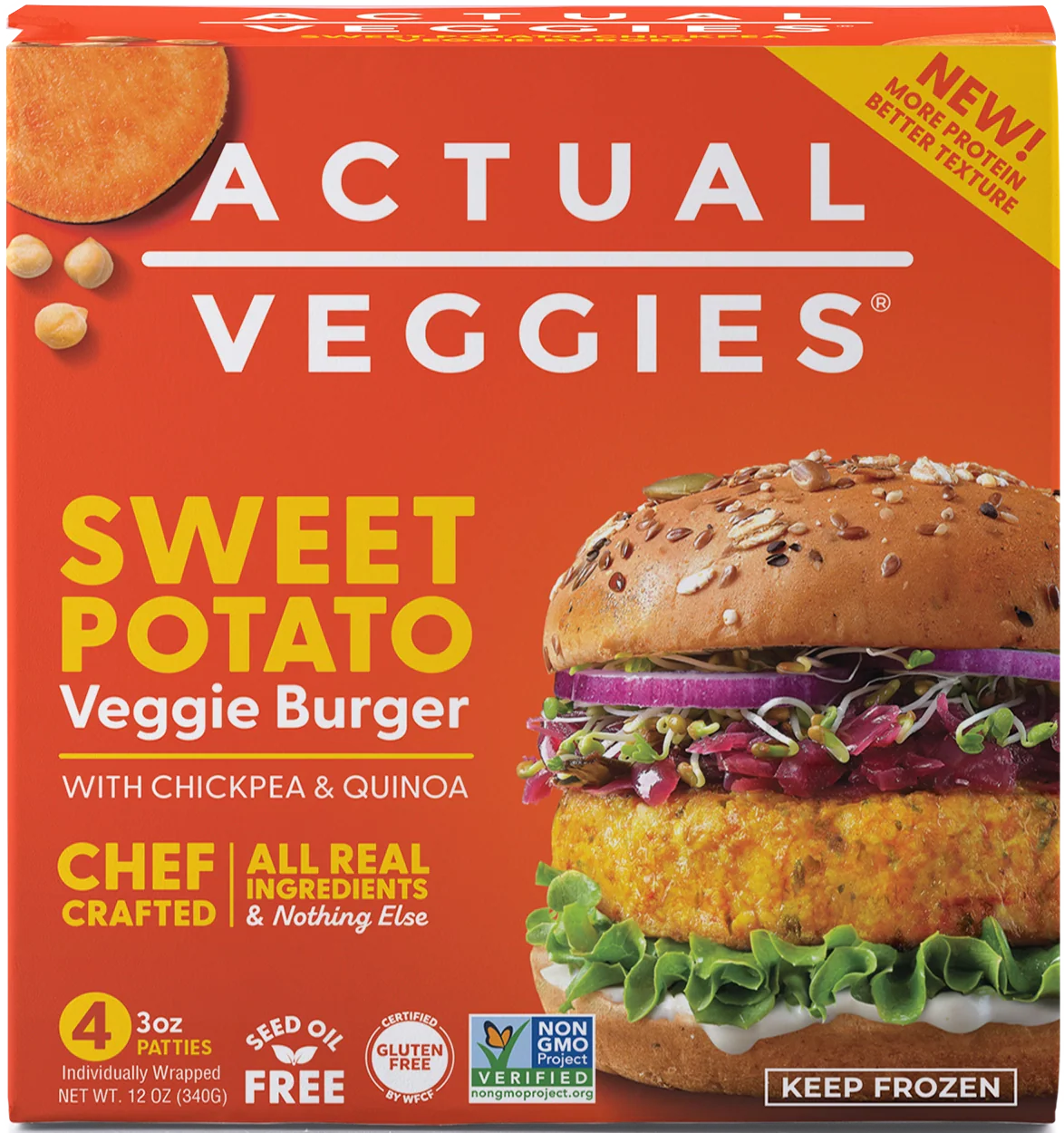 Actual Veggies - Veggie Burger - Sweet Potato, 12oz