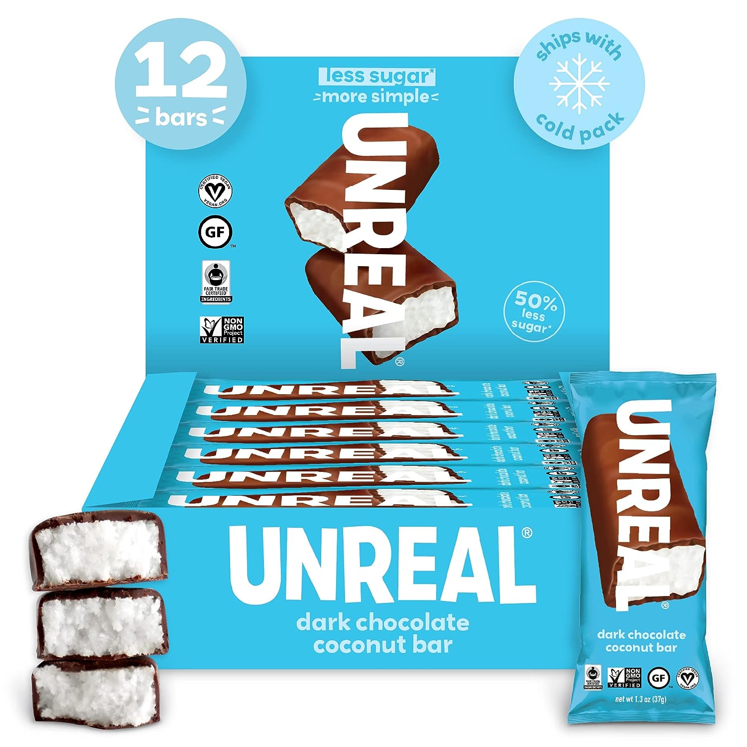 Unreal Choc Bar Dk Coconut 1.3 Oz - Pack Of 12