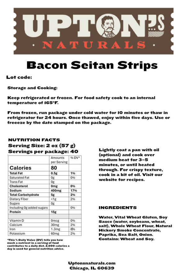 Upton's Naturals - Bacon Seitan Strips, Foodservice, 5lb