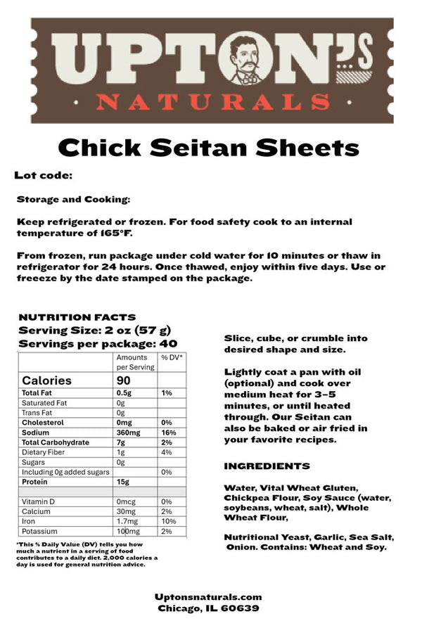 Upton's Naturals - Chicken Seitan Sheets, Foodservice, 4lb