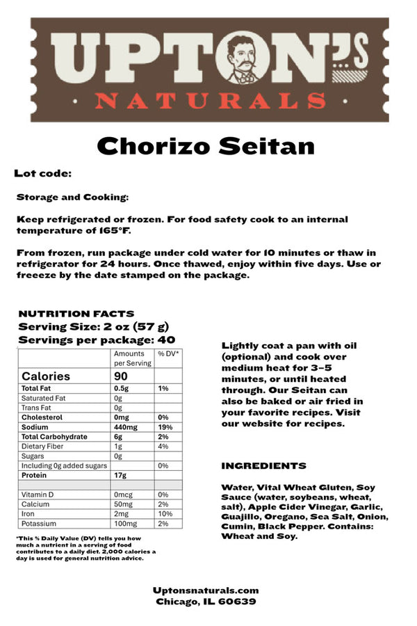 Upton's Naturals - Chorizo Seitan, Foodservice, 5lb