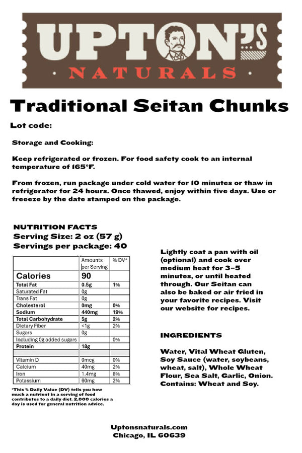 Upton's Naturals - Traditional Seitan Chunks, Foodservice, 5lb