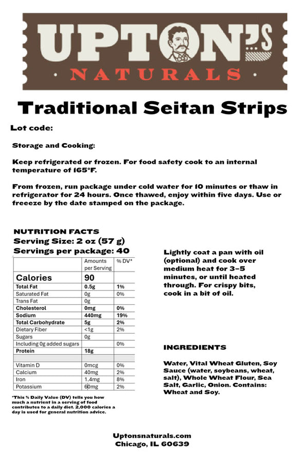 Upton's Naturals - Seitan Strips, Foodservice, 5lb