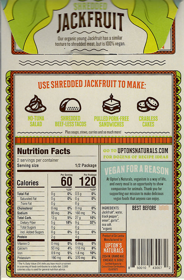 Upton's Naturals - Organic Shredded Jackfruit, 7oz