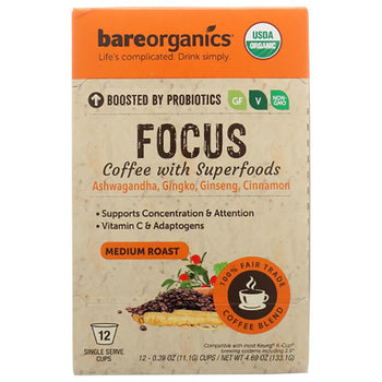 BareOrganics - Focus Coffee, 12 cups, 4.69oz