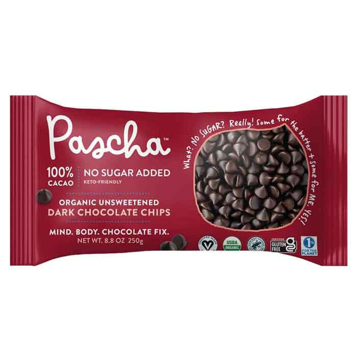 Pascha - 100% Cacao Organic Unsweetened Dark Chocolate Chips, 8.8oz