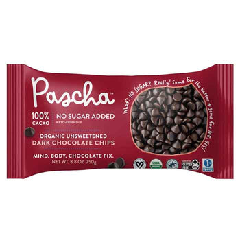 Pascha - 100% Cacao Organic Unsweetened Dark Chocolate Chips, 8.8oz