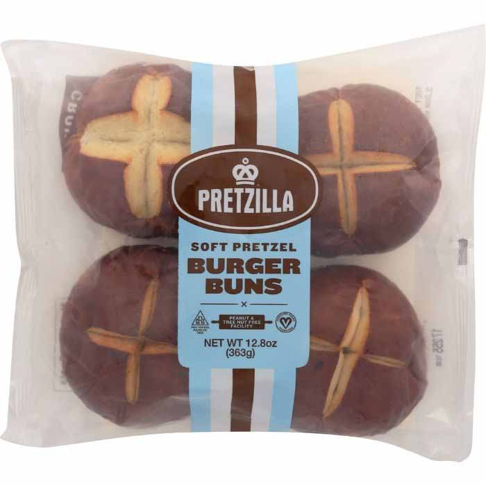 Pretzilla Soft Pretzel Burger Buns, (4 Pack)12.8oz Vegan Essentials
