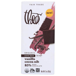 Theo Chocolate - Vanilla Cocoa Nib 85% Dark Chocolate Bar, 3oz